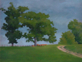 Hay Bales Under Oaks - Original Landscape painting by Paul Keysar
