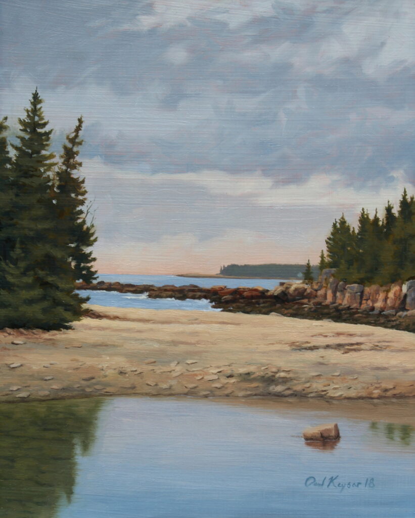 Ship Harbor at Low Tide is an oil painting by the artist Paul Keysar depicting a view in Acadia National Park