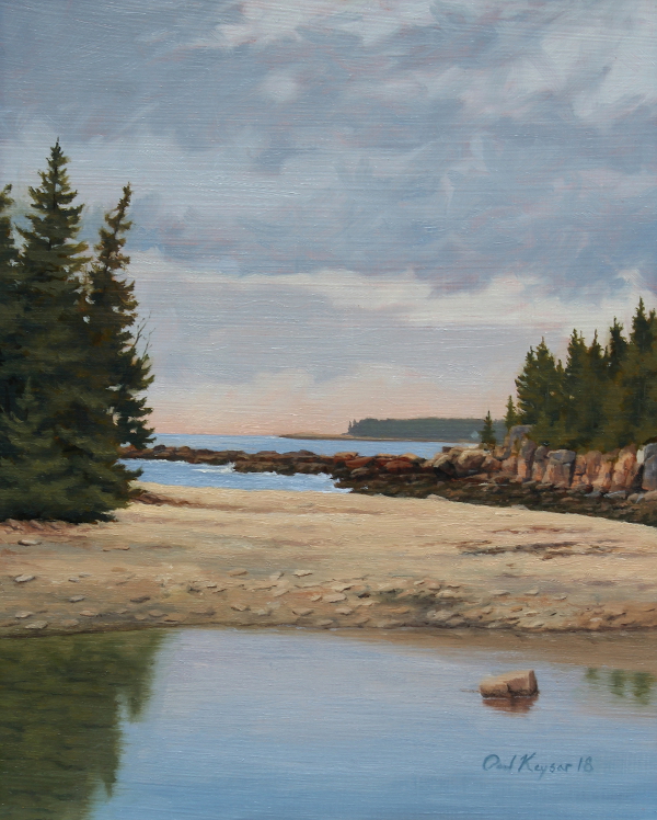 Ship Harbor at Low Tide is an oil painting by the artist Paul Keysar depicting a view in Acadia National Park
