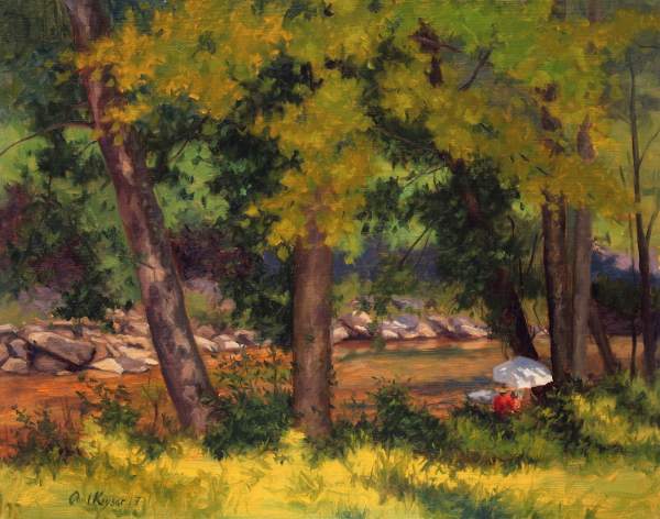 Artist Painting by the River is a plein air oil painting by the artist Paul Keysar of Charlotte, NC