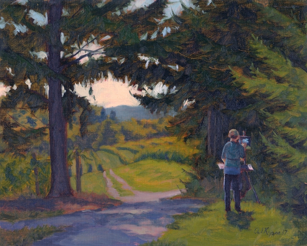 Kathleen Painting the Vineyard is a plein air oil painting by the artist Paul Keysar of Charlotte, NC