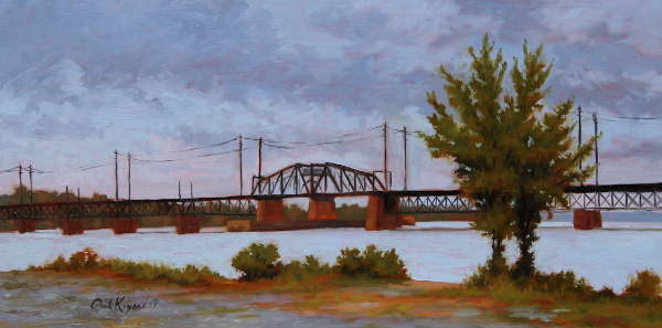 Train Bridge Over the Susquehanna is a plein air oil painting by the artist Paul Keysar of Charlotte, NC