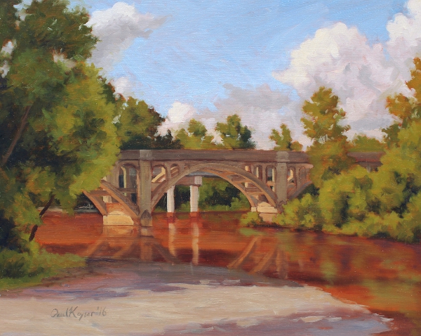 Wil-Cox Bridge, Morning, is a plein air oil painting by the artist Paul Keysar of Charlotte, NC